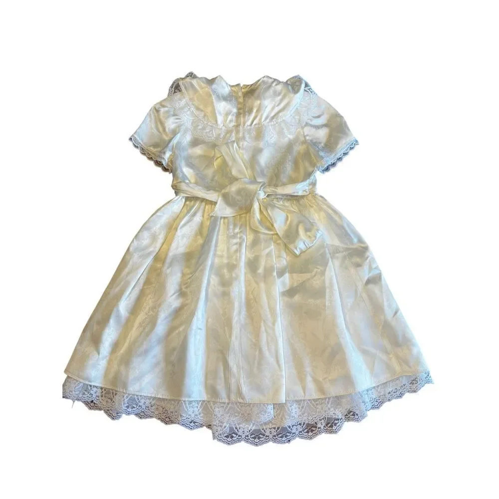 Jessica McClintock Lace Puff Sleeve Dress White Ivory Girls vintage wedding 6